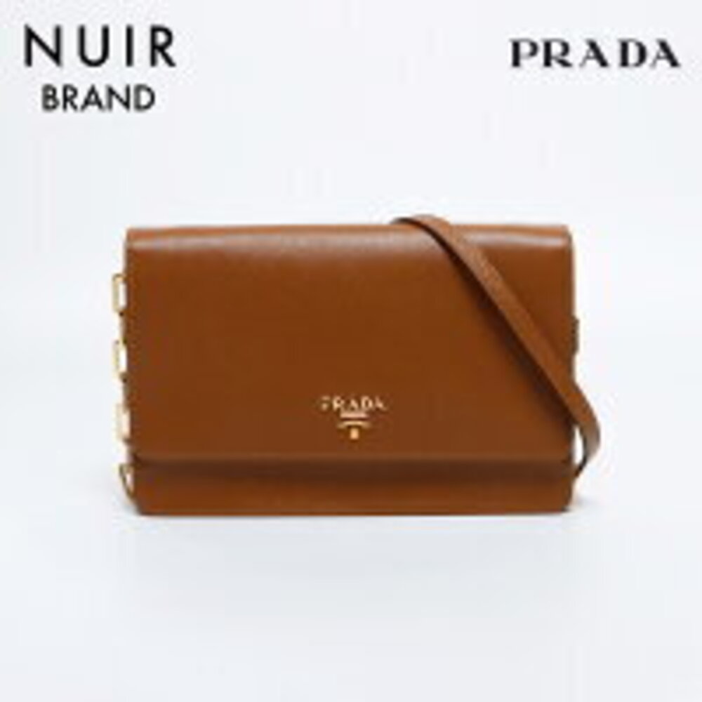 Prada Chain Wallet Saffiano Metal Mirror Shoulder Bag Brown